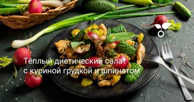 Тёплый диетический салат с куриной грудкой и шпинатом - botanichka.ru
