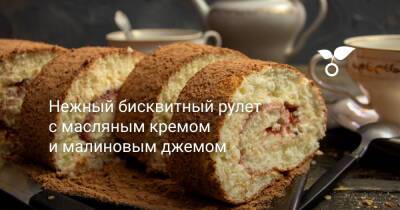 Нежный бисквитный рулет с масляным кремом и малиновым джемом - botanichka.ru